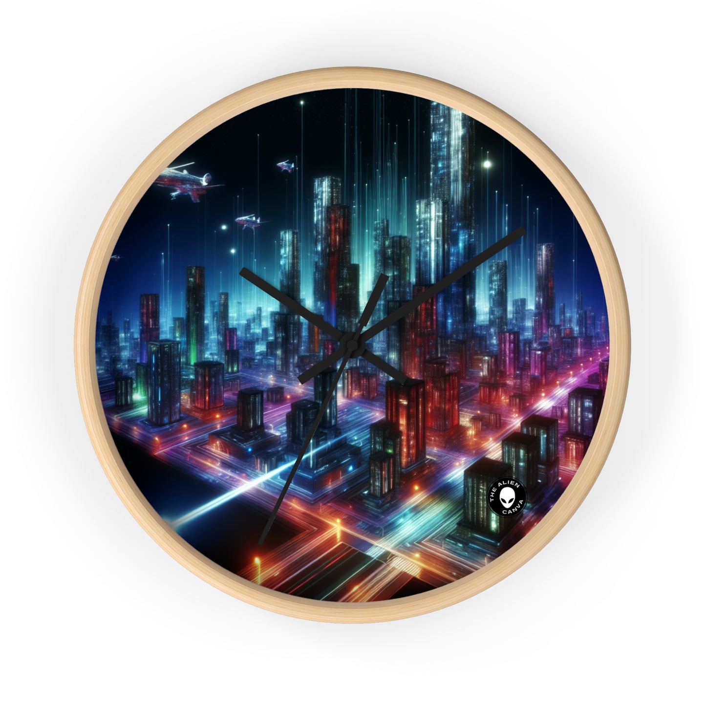 "Neon Skyline: A Futuristic Cityscape" - The Alien Wall Clock