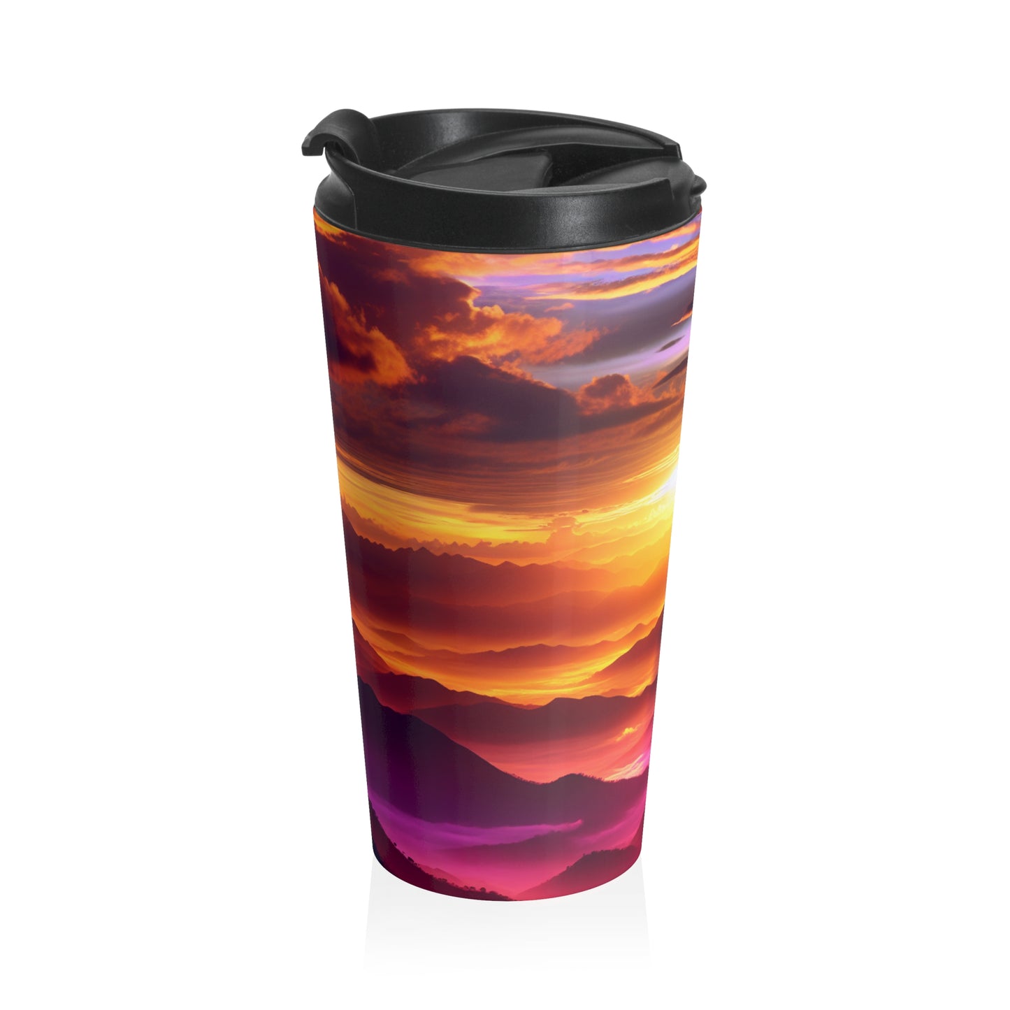 "Dawning Peaks: A Mountain Sunrise" - The Alien Stainless Steel Travel Mug