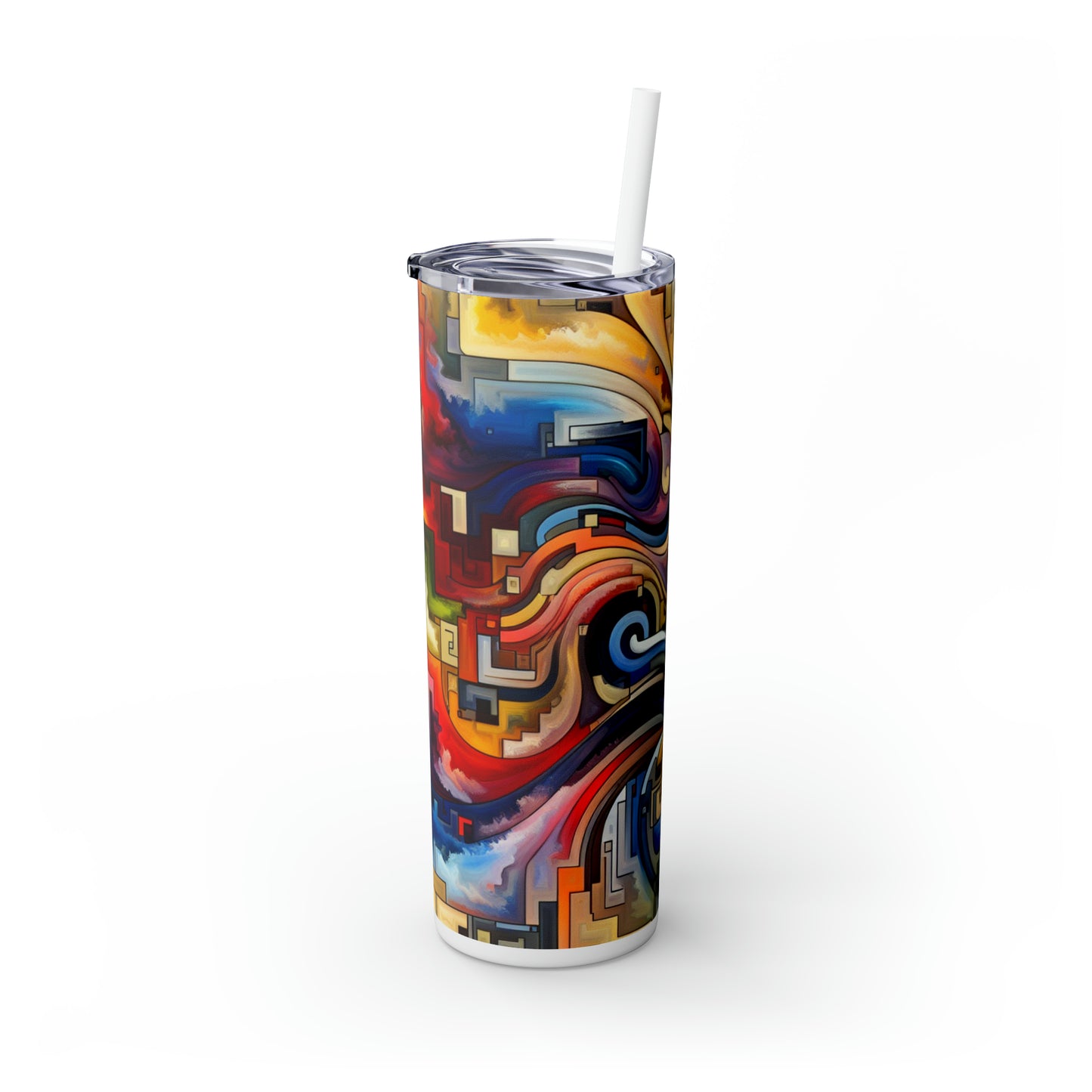 "Azul sereno: arte abstracto con formas geométricas" - Vaso delgado con pajita de Alien Maars® de 20 oz Arte abstracto