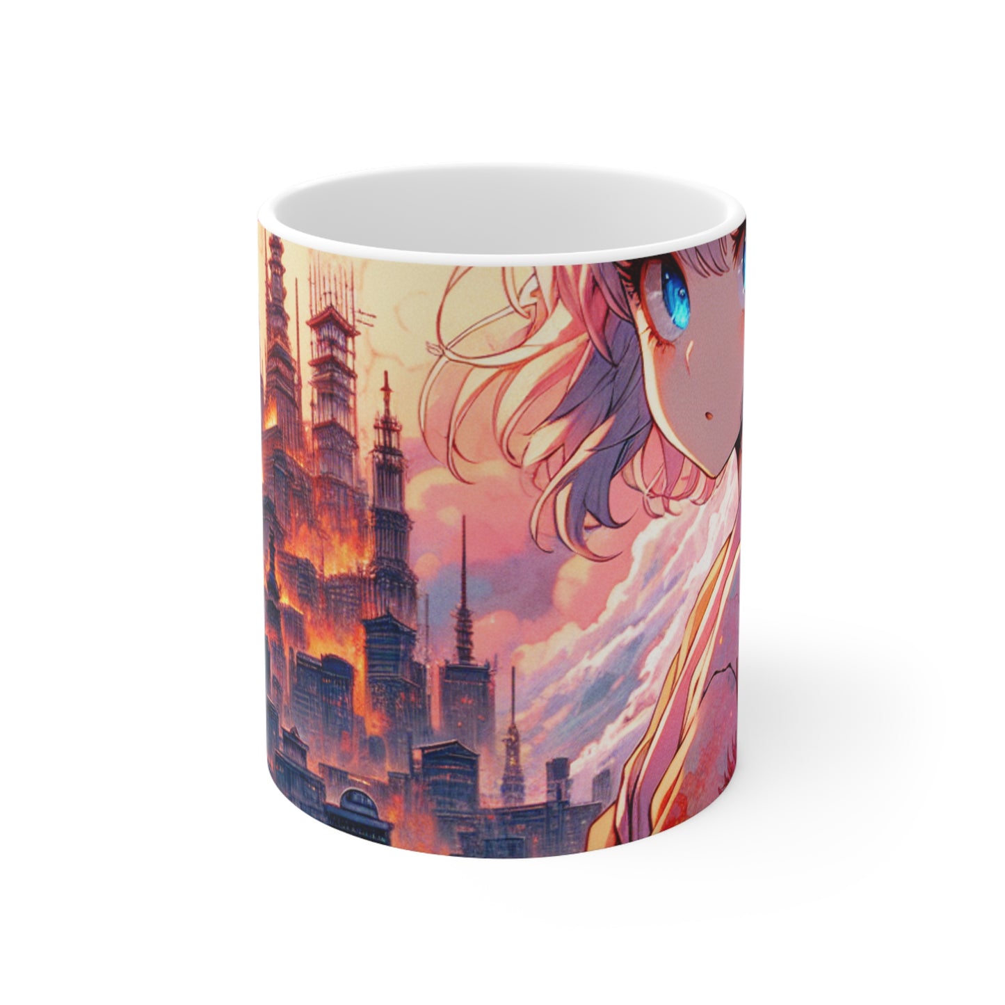 Title: "Swords ablaze: The Elemental Duel" - The Alien Ceramic Mug 11oz Manga/Anime Art