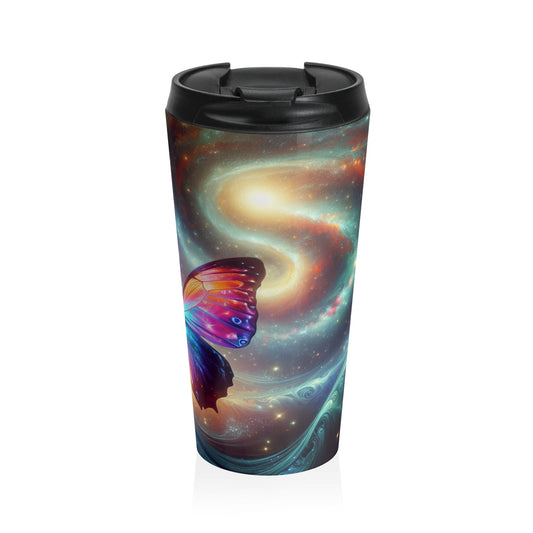 "Galactic Butterfly: A Cosmic Spectacle" - The Alien Stainless Steel Travel Mug