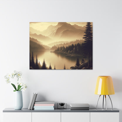 "Dawn at the Lake: A Foggy Mountain Morning" - The Alien Canva Tonalism Style