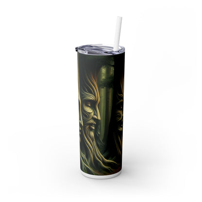 "Árboles susurrantes: secretos del bosque místico" - Vaso delgado con pajita de 20 oz de Alien Maars®