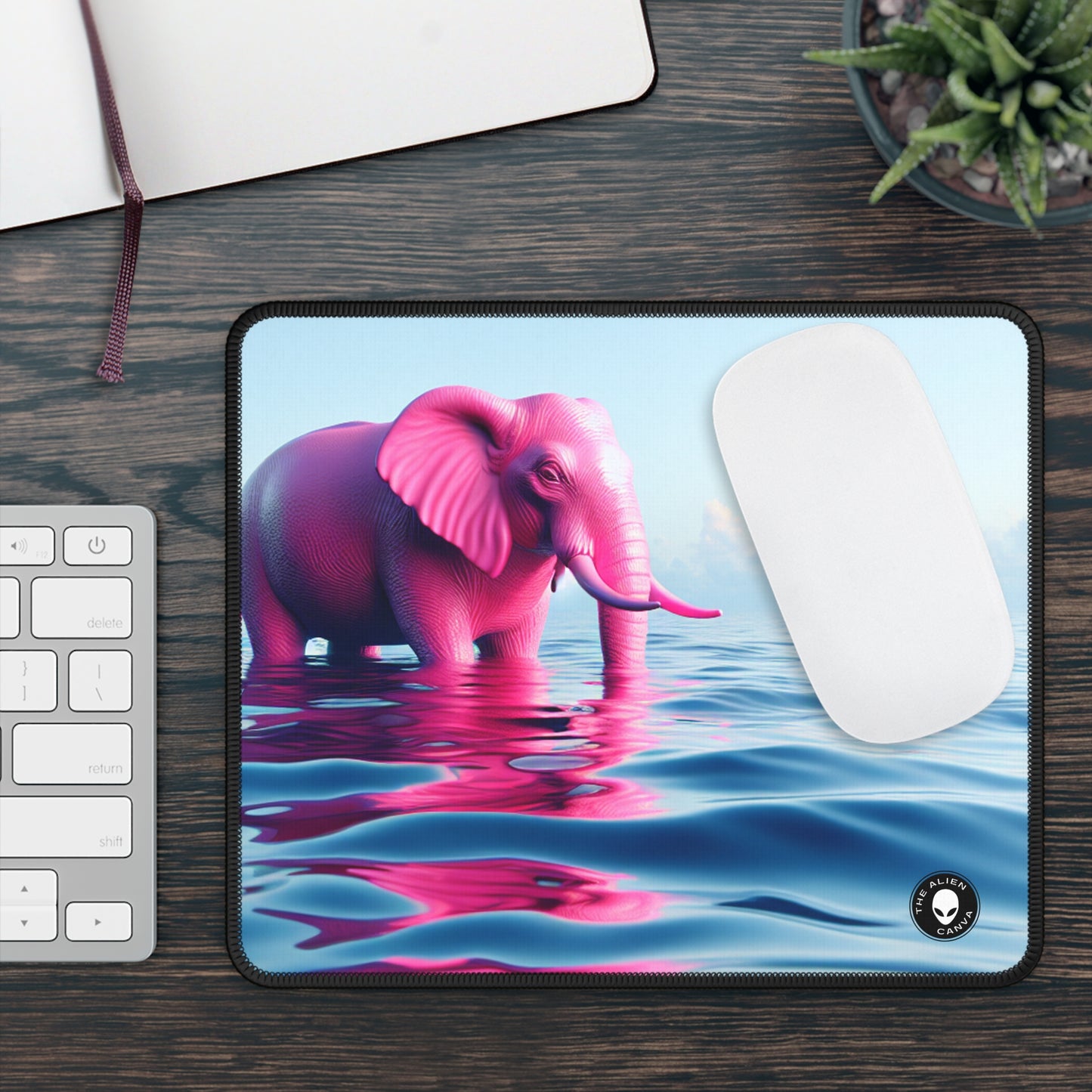 "The Pink Elephant in the Deep Blue Sea" - The Alien Gaming Mouse Pad A pink elefant floating in the ocean