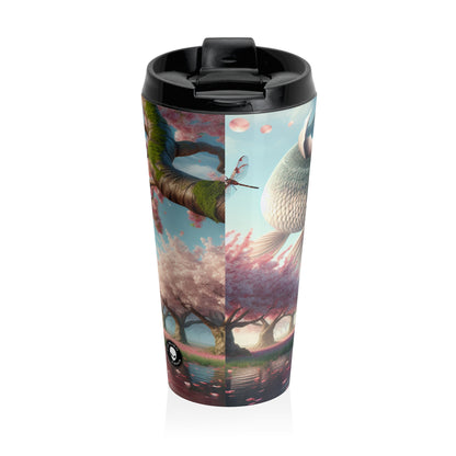 "Peces Koi en flores de cerezo: la belleza de la naturaleza" - Taza de viaje de acero inoxidable The Alien