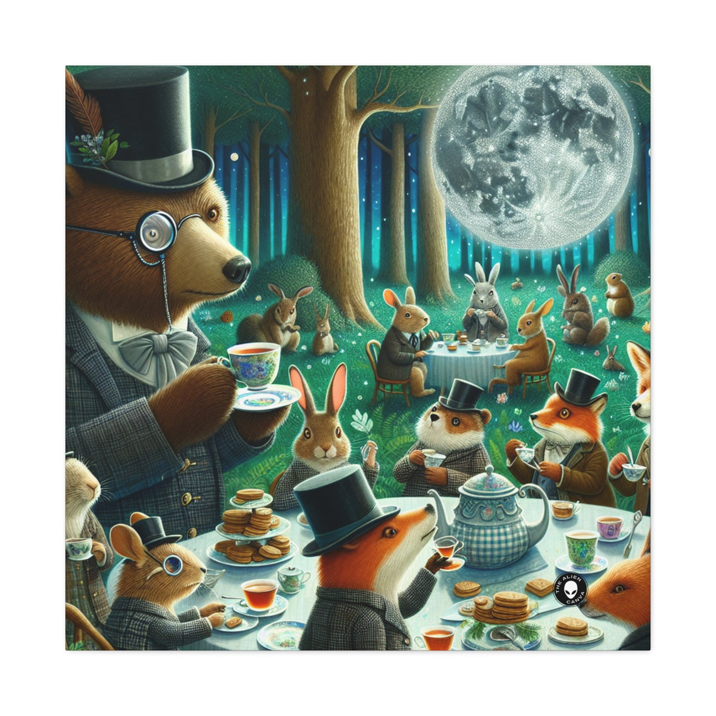 "Enchanted Moonlit Tea Party in the Forest" - The Alien Canva