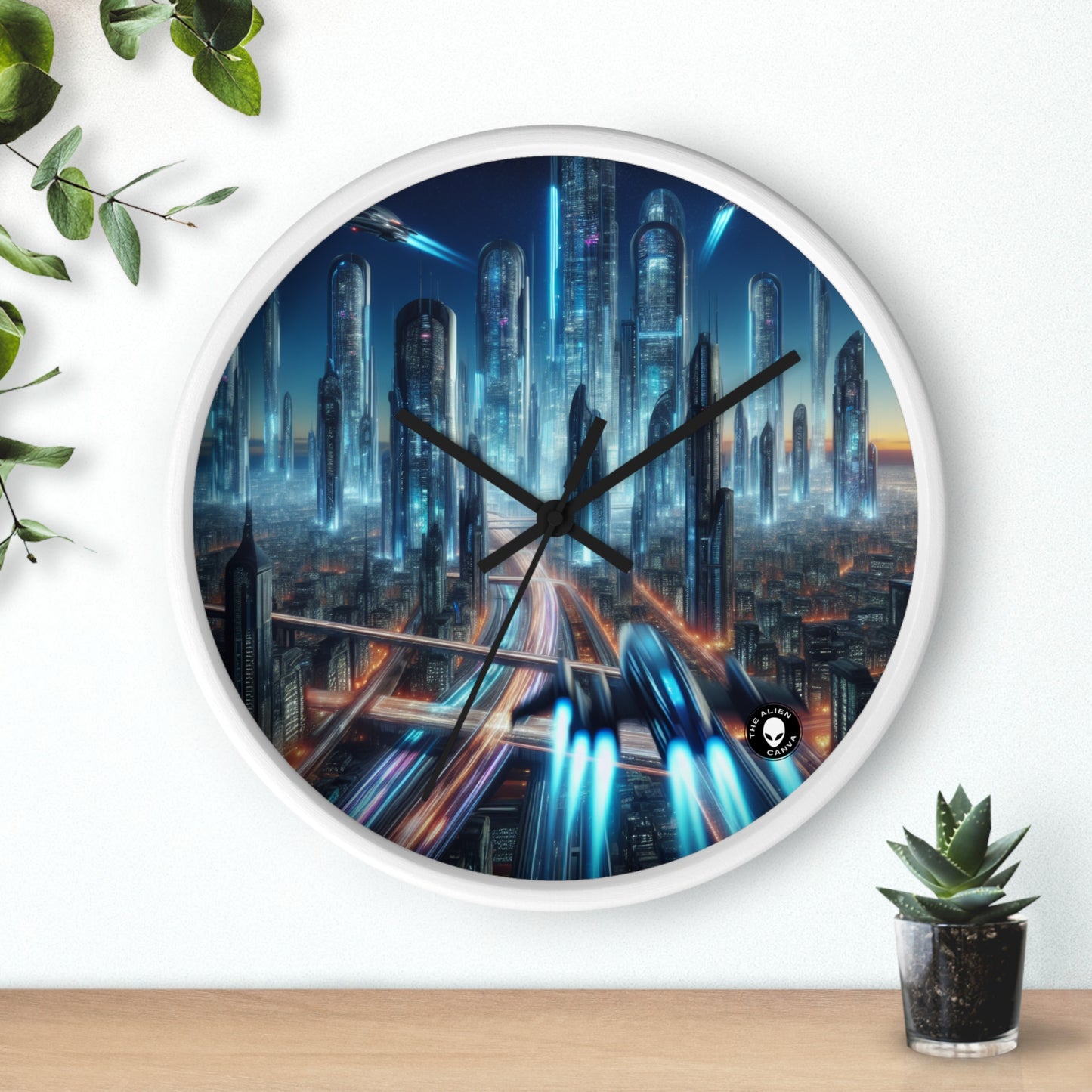 « Neon Skyline : Paysages urbains du futur » – L'horloge murale Alien