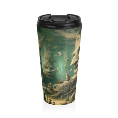 "Bosque susurrante encantado": taza de viaje de acero inoxidable de The Alien