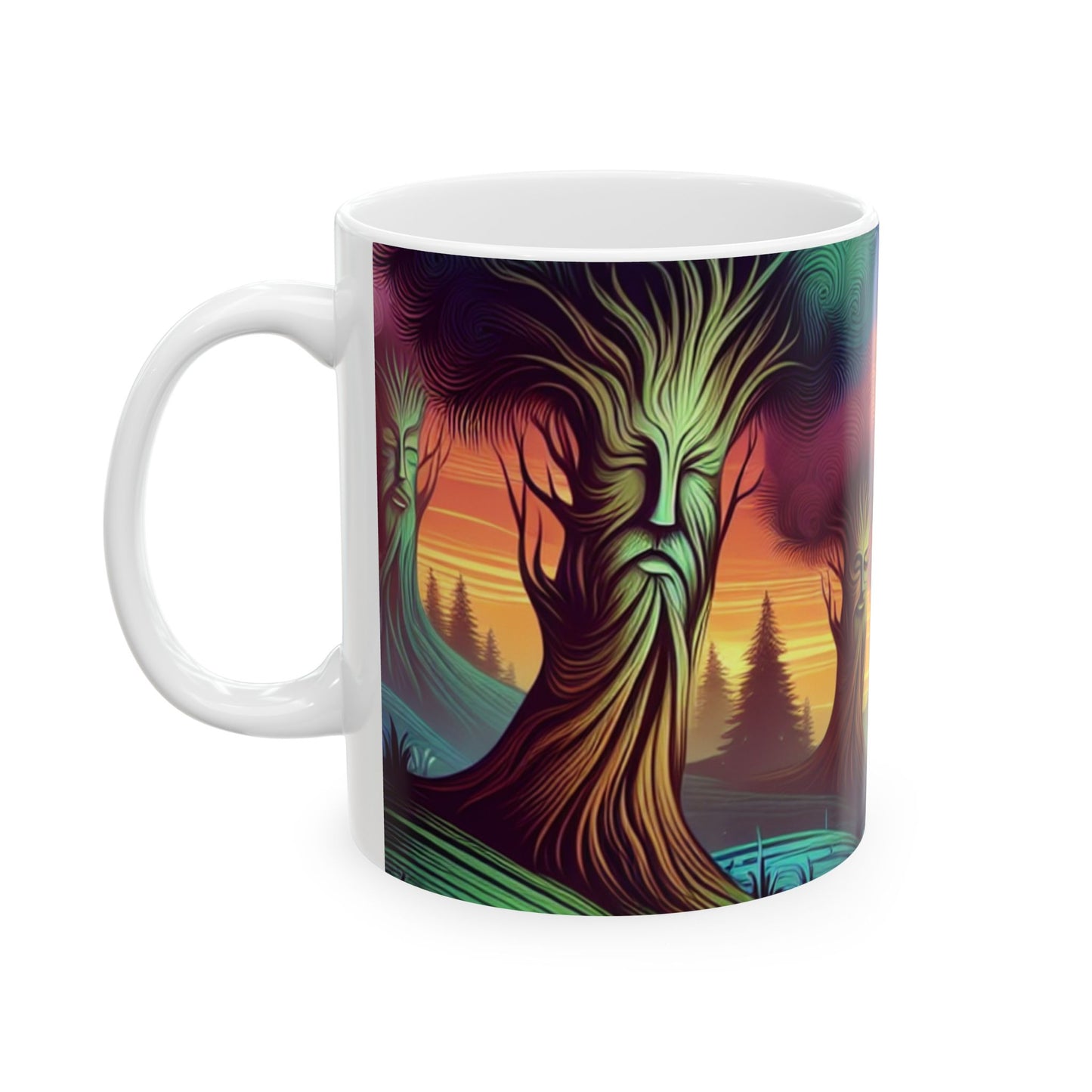 "Árboles susurrantes: secretos del bosque místico" - Taza de cerámica The Alien 11oz