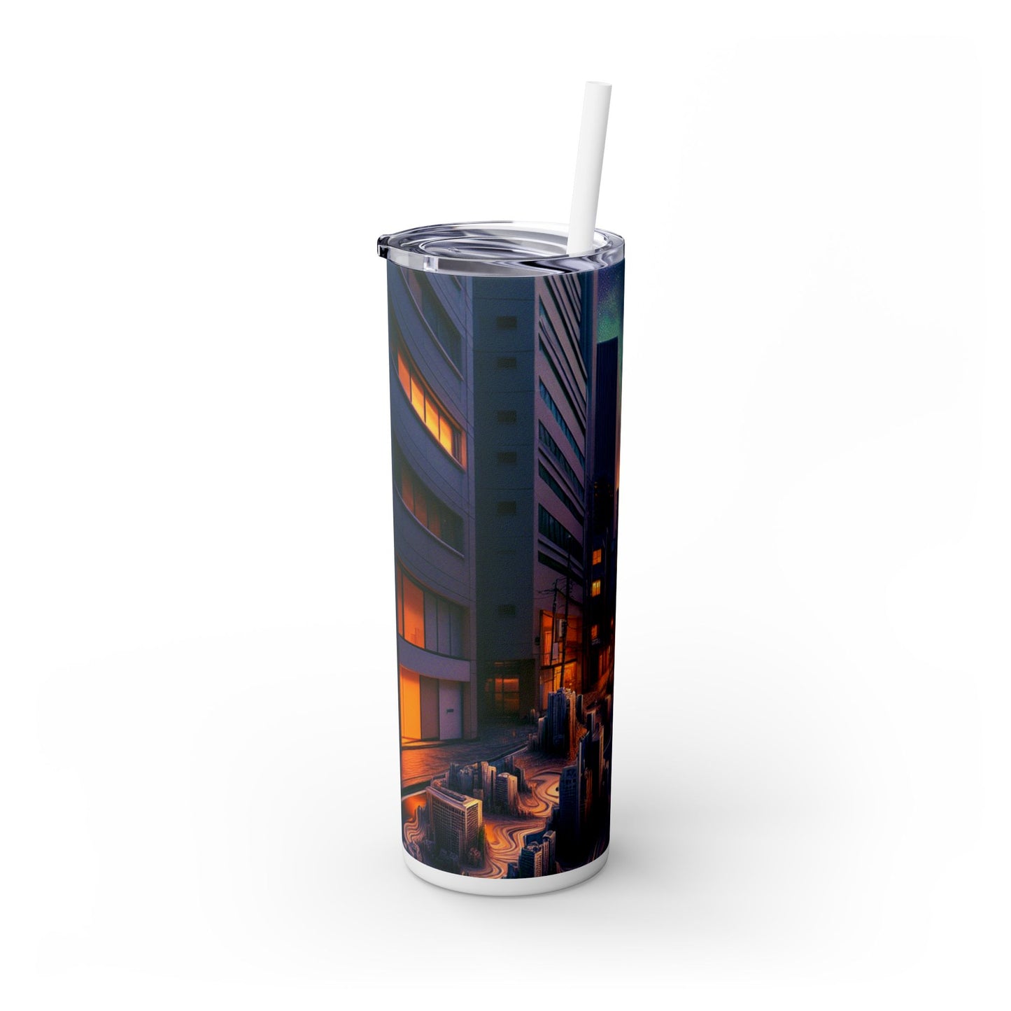 "Melting City: A Surreal Nighttime View" - The Alien Maars® Skinny Tumbler with Straw 20oz