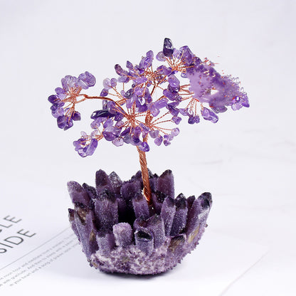 Natural Amethyst Flower Tree Amethyst Cluster Base Desktop Office Decoration