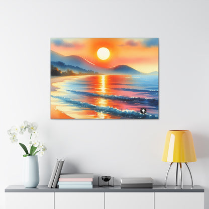 "Amanecer en la playa" - La pintura de acuarela de Alien Canva