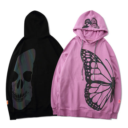 Laser Colorful Butterfly Skull Reflective Printed Hoodie