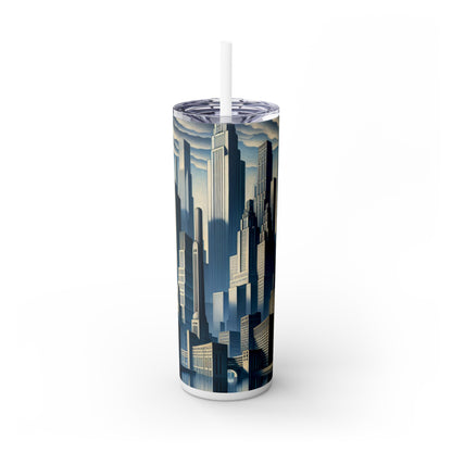 "Modern Metropolis: A Precisionism Perspective" - The Alien Maars® Skinny Tumbler with Straw 20oz Precisionism