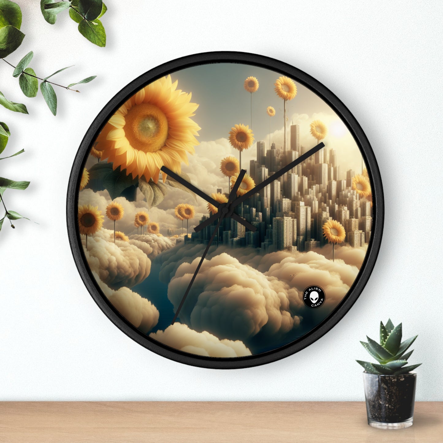 "Ethereal Sky: The City of Clouds and Sunflowers" - The Alien Wall Clock