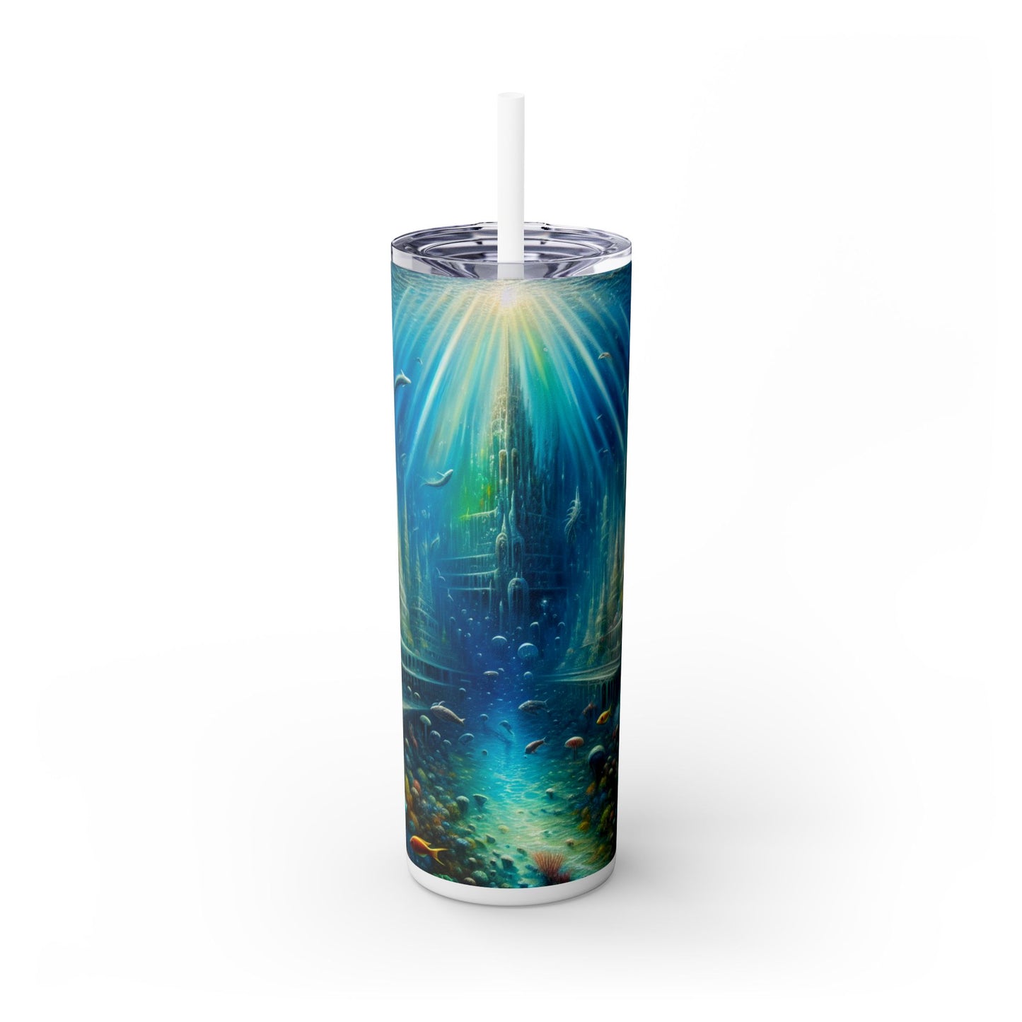 "Ciudad submarina encantada": vaso estrecho con pajita de 20 oz de Alien Maars®