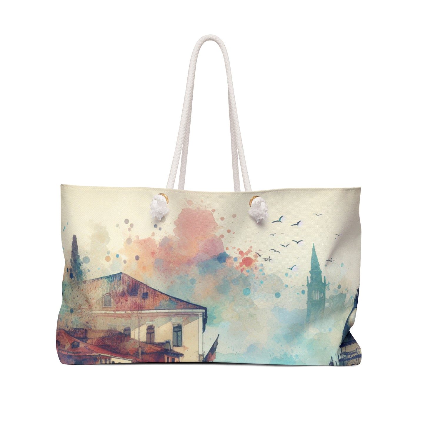 Tranquil Coast: A Serene Watercolor Sunset Painting - The Alien Weekender Bag Watercolor Painting