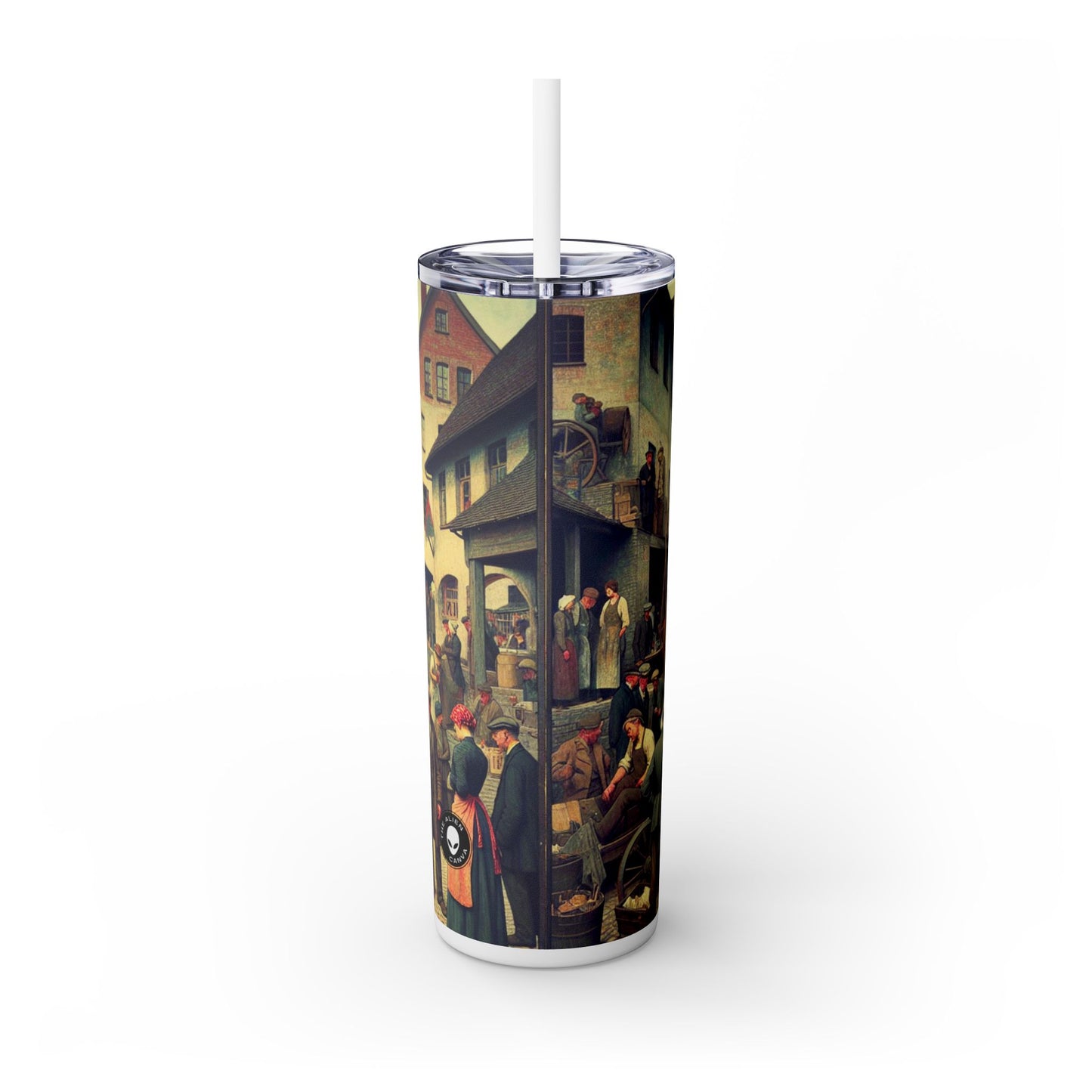 "Community Clean-Up: Restoring Urban Beauty Together" - The Alien Maars® Skinny Tumbler with Straw 20oz Social Realism