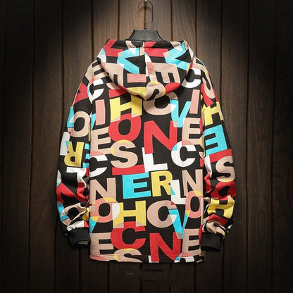 Loose casual hooded printed class coat