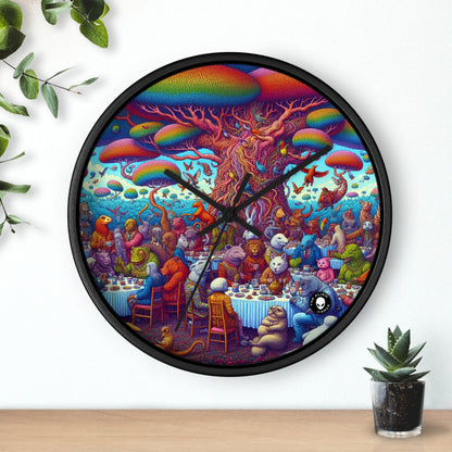 "Animal Tea Party in a Rainbow Wonderland" - The Alien Wall Clock