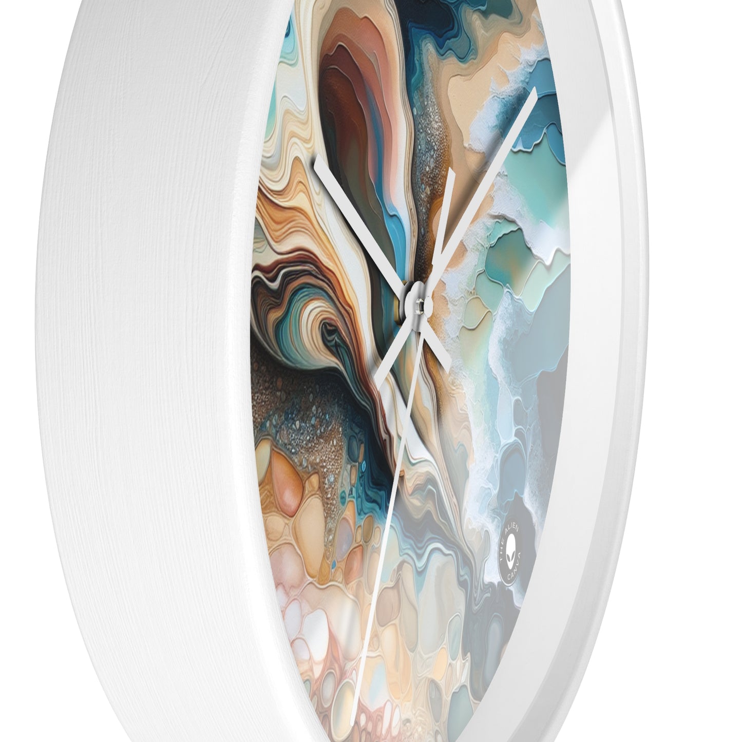 "Une vue sur la plage à travers un coquillage" - The Alien Wall Clock Acrylique Pouring