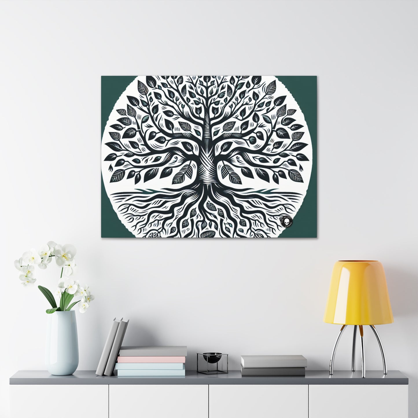 "Modern Woodcut Family Tree" - The Alien Canva Woodcut Printing