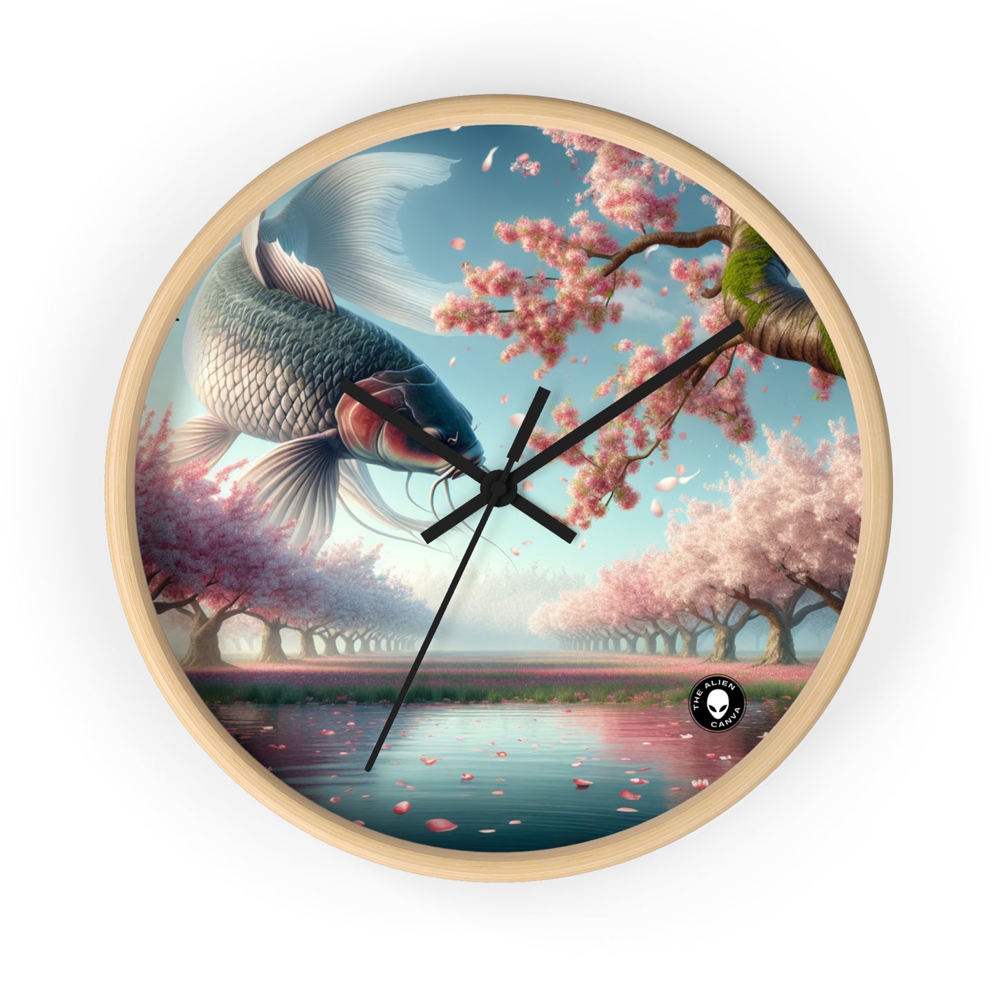 "Peces Koi en flores de cerezo: la belleza de la naturaleza" - El reloj de pared extraterrestre