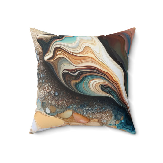 "A Beach View Through a Sea Shell" - The Alien Spun Polyester Square Pillow Acrylic Pouring