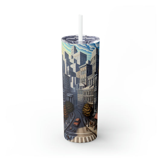 "Enchanted Passage: Transcending Reality" - The Alien Maars® Skinny Tumbler with Straw 20oz Trompe-l'oeil