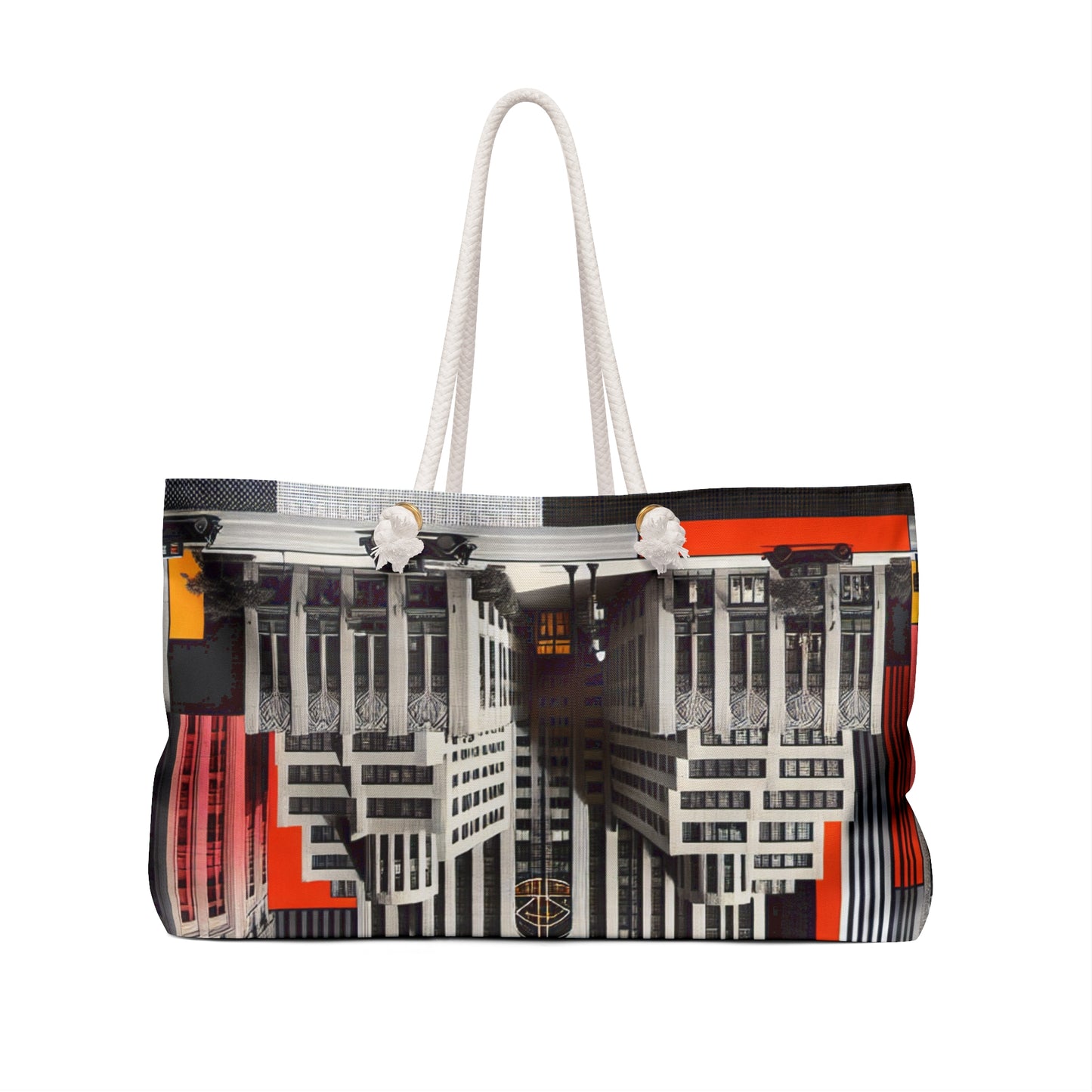 "A Contrast of Times: Classic Art Deco Skyscrapers and a Modern Cityscape" - The Alien Weekender Bag Art Deco Style