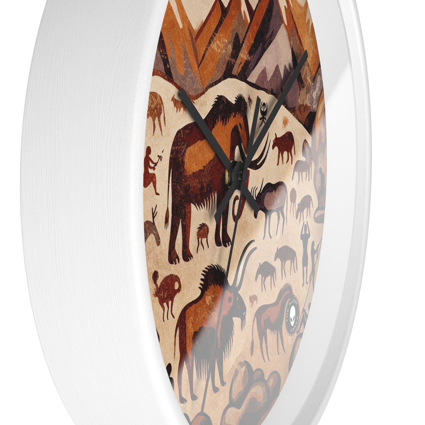 Title: "Ancient Encounter: The Battle of Giants" - The Alien Wall Clock Cave Painting