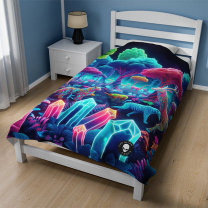 "Glowing Enchantment: Neon Forest" - The Alien Velveteen Plush Blanket