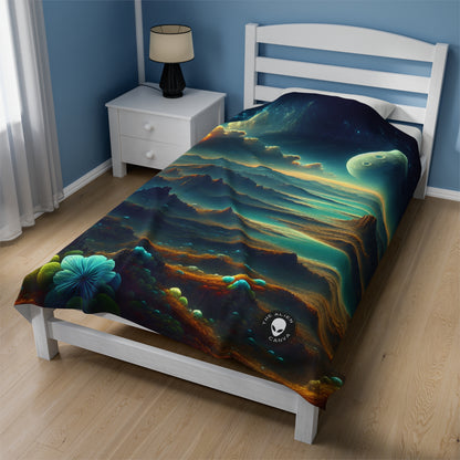 "Un Sueño Extraño: Un Mundo Desconocido en Detalle" - The Alien Velveteen Plush Blanket planetas no descubiertos en estilo hyperrealista