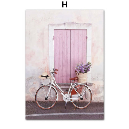 Purple Flower Field Lavender Bicycle Landscape Poster