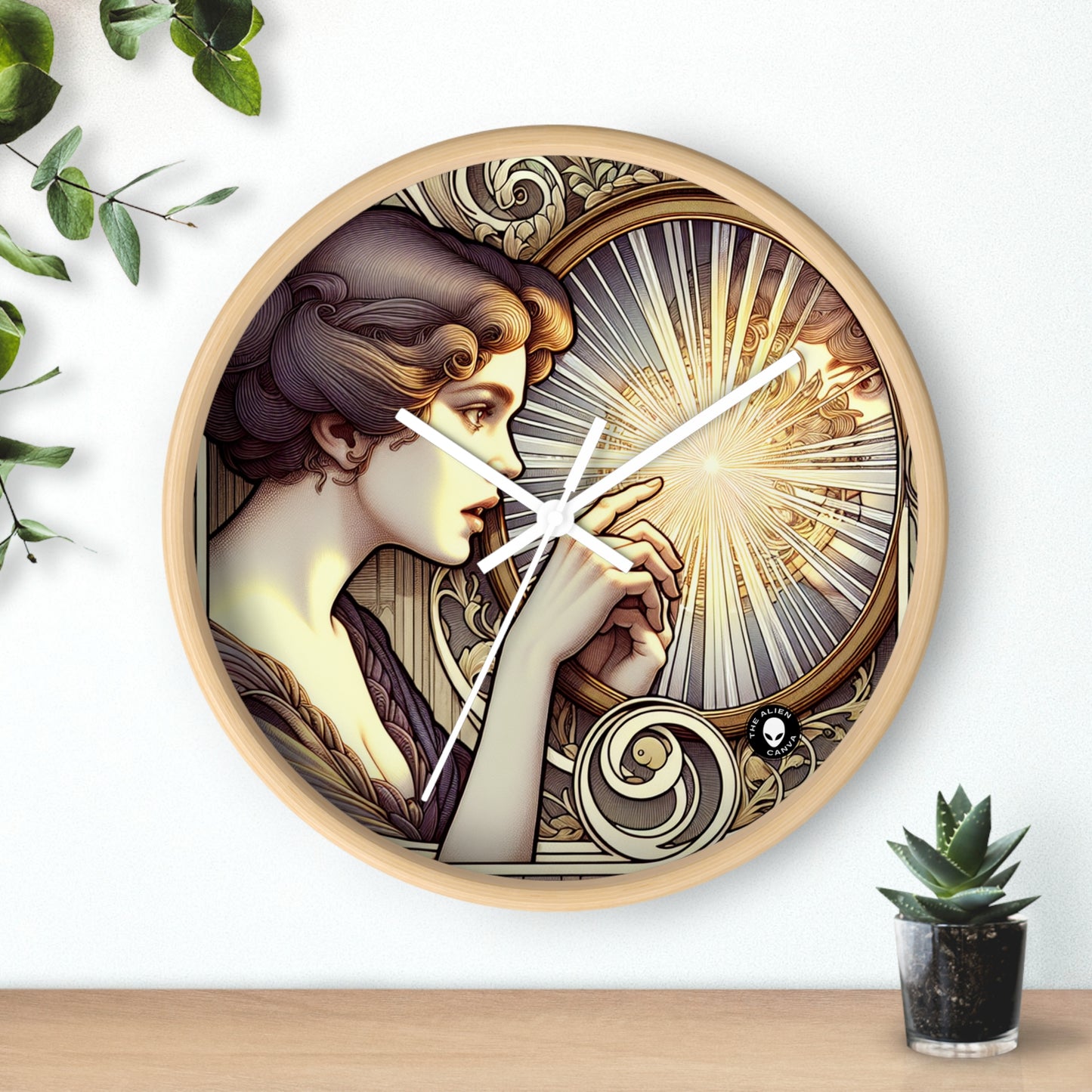 "Reflection of Beauty" - The Alien Wall Clock Art Nouveau