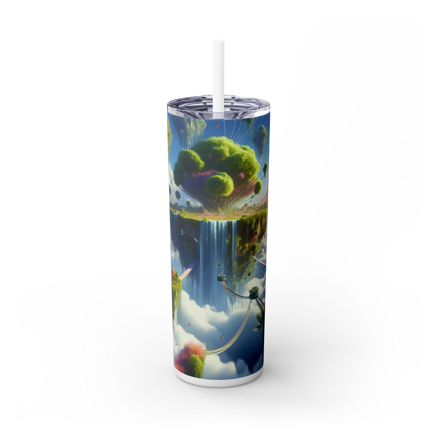 "Sky Islands: Un paraíso surrealista" - Vaso delgado con pajita de 20 oz de Alien Maars®