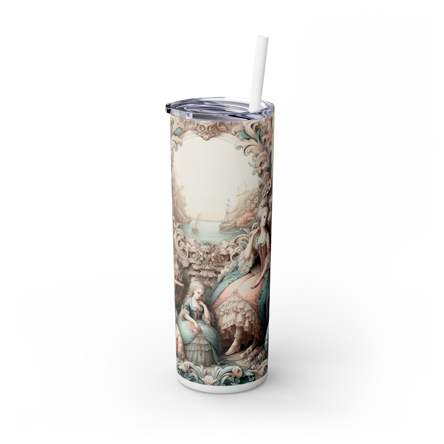 "Enchantment in Pastel Gardens: Rococo Fairy Princess" - The Alien Maars® Skinny Tumbler with Straw 20oz Rococo