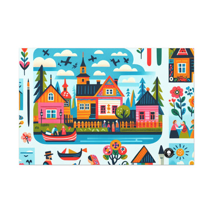 "Whimsical Village: A Folk Art Fairytale" - The Alien Canva Folk Art