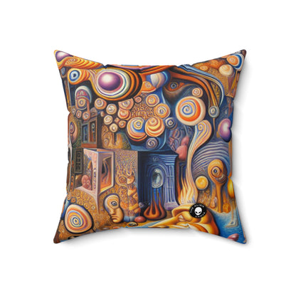 "Melted Time: A Whimsical Dance of Dreams"- The Alien Spun Polyester Square Pillow Surrealism