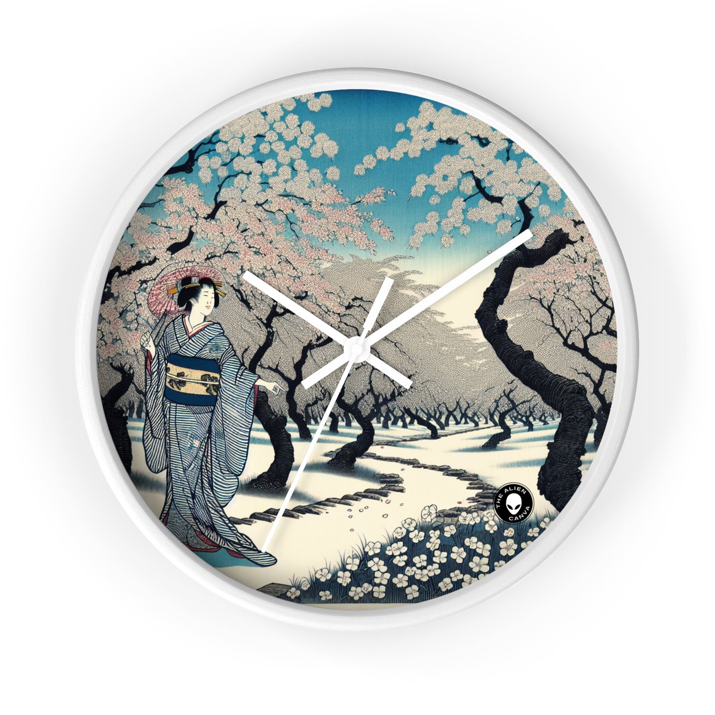 "Blossoming Sky" - The Alien Wall Clock Ukiyo-e (Japanese Woodblock Printing)