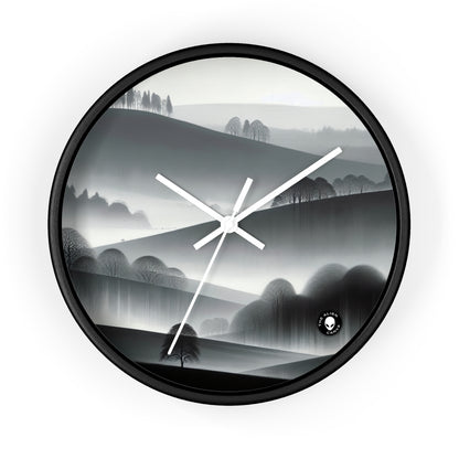 "Tonalisme gris : flanc de colline dans le brouillard" - Le tonalisme de l'horloge murale Alien