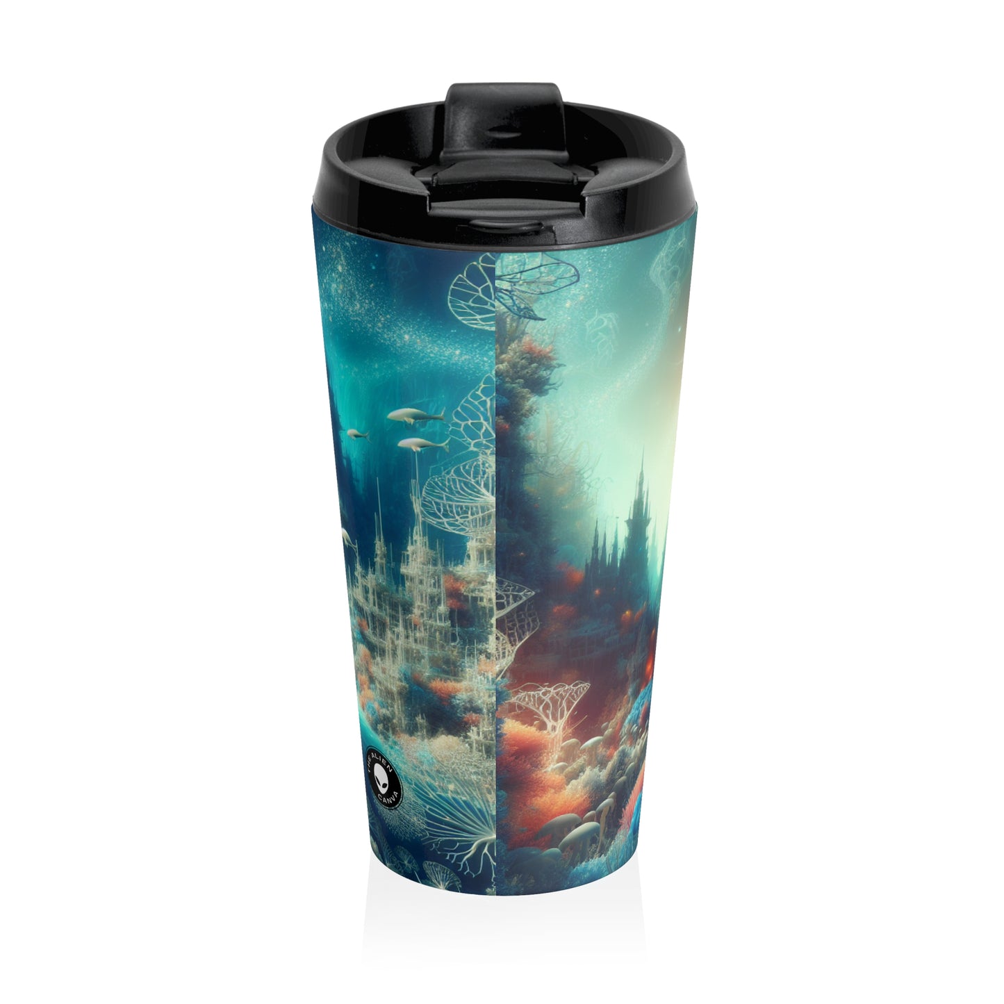 "Paisaje onírico de las profundidades marinas": taza de viaje de acero inoxidable de The Alien