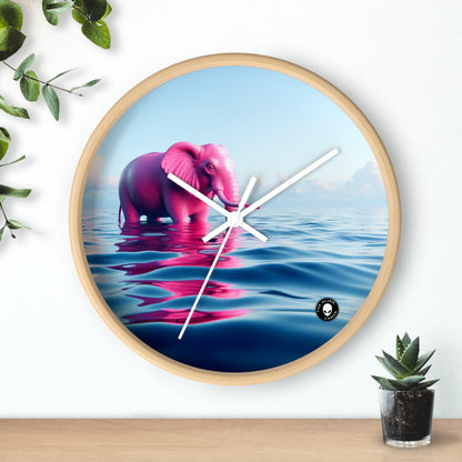 "L'éléphant rose dans la mer d'un bleu profond" - L'horloge murale extraterrestre Un éléphant rose flottant dans l'océan