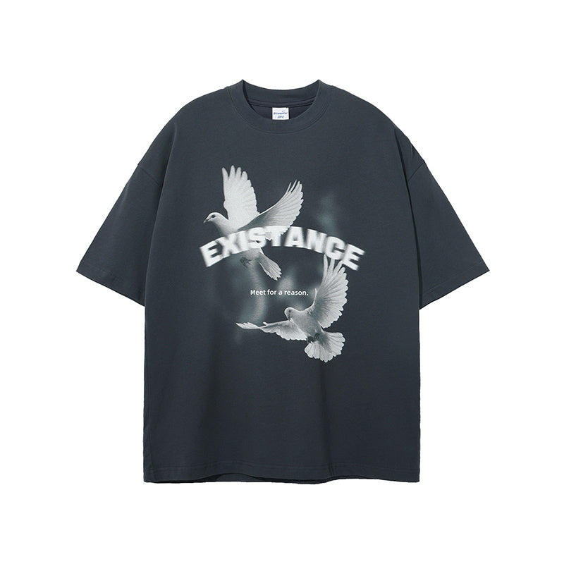 Peace Dove Printed Casual Loose Fitting T-shirt