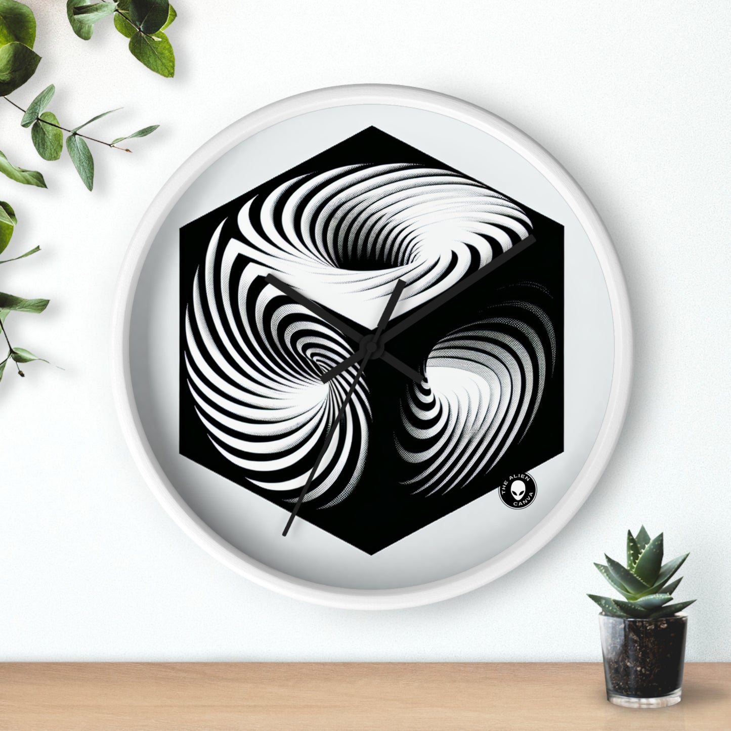 "Cubo convolucional: una ilusión óptica de movimiento incesante" - El reloj de pared alienígena Op Art