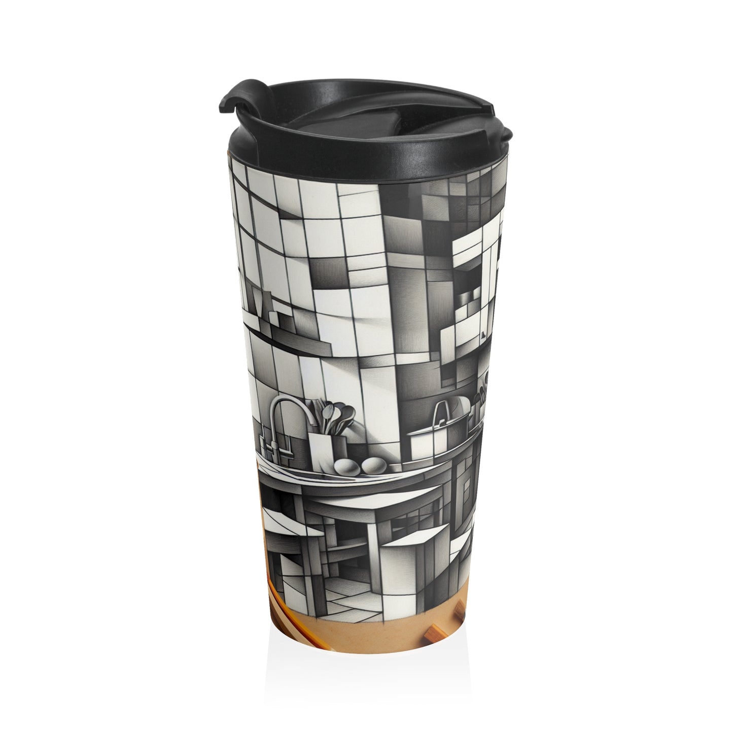 "Cubist Kitchen Collage" - The Alien Stainless Steel Travel Mug Cubism Style