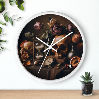 "Beauté éphémère : une peinture de Vanitas vibrante illustrant le passage du temps et la nature éphémère de la vie" - La peinture de Vanitas de l'horloge murale extraterrestre