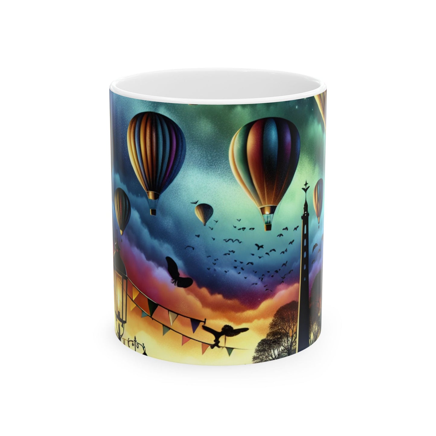 "Globos majestuosos al anochecer" - Taza de cerámica extraterrestre de 11 oz