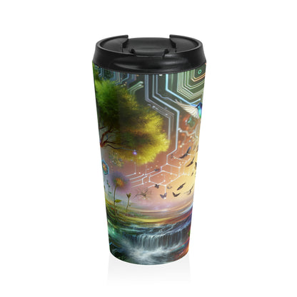 "Techno-Natural Fusion: The Future of Bio Art" - The Alien Stainless Steel Travel Mug Bio Art