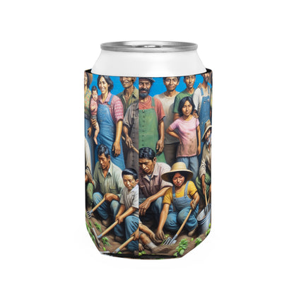 "Reaping Hope: A Migrant Family in the Garden" - The Alien Can Cooler Sleeve Social Realism Style